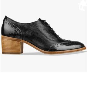 FOWT Women's Perforated Lace-Up Oxfords Almond Toe Mid Chunky Heel Brogues Casua
